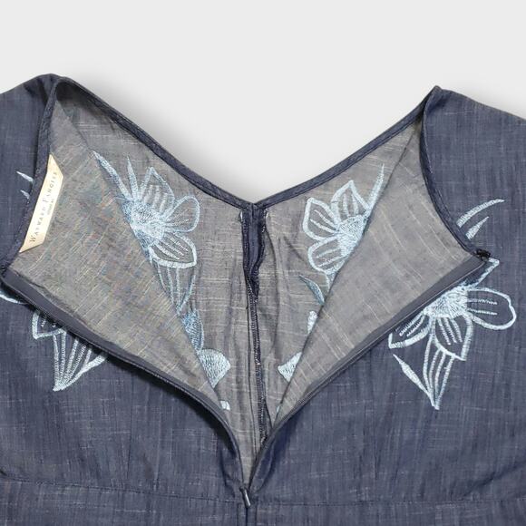 Wayward Fancies Blue Chambray Floral Embroidered Maxi Dress Sz 8-M Grandma - Picture 13 of 14